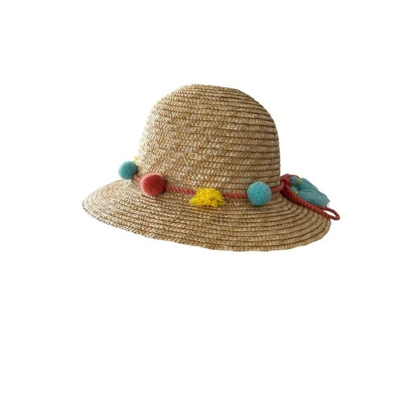 Matilda Jane Straw Hat Pom Poms Beach Hat Little Girl's Brim Hat Bohemian - Picture 2 of 8
